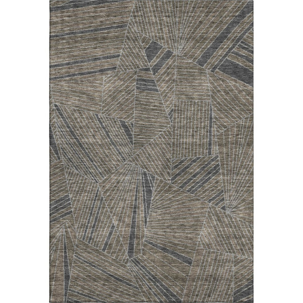 HomeRoots 8' X 10' Coffee and Gray Geometric Washable Area Rug with Stain Resistance and UV Protection 672777