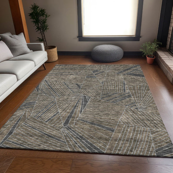 HomeRoots 8' X 10' Coffee and Gray Geometric Washable Area Rug with Stain Resistance and UV Protection 672777