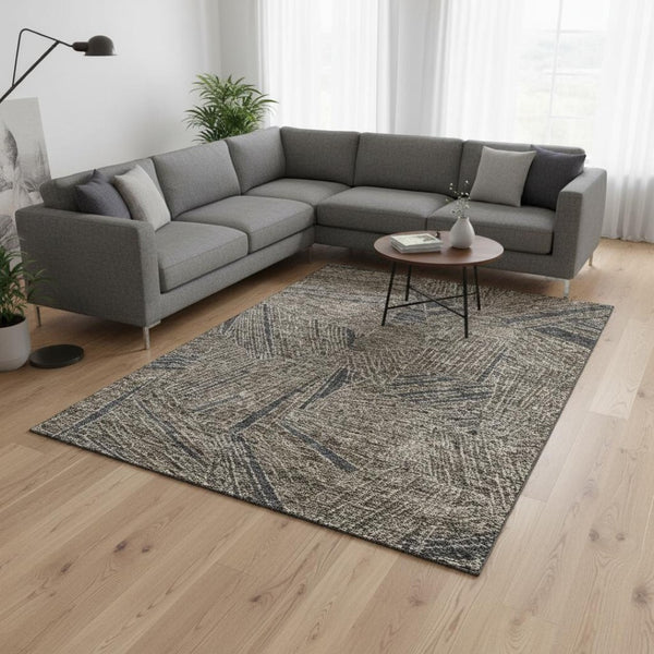 HomeRoots 9' X 12' Coffee and Gray Geometric Area Rug – Washable, UV Protected, Durable for Busy Homes 672778