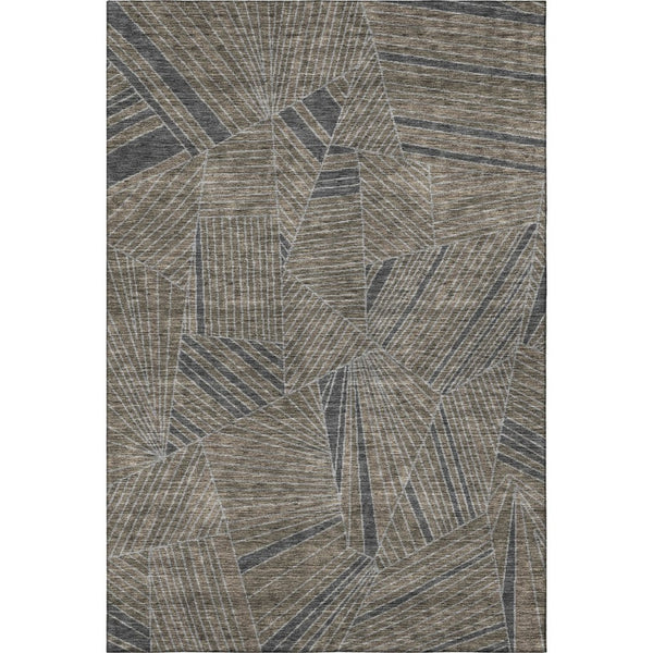 HomeRoots 9' X 12' Coffee and Gray Geometric Area Rug – Washable, UV Protected, Durable for Busy Homes 672778
