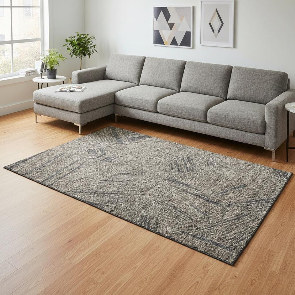 HomeRoots 10' X 14' Coffee & Gray Geometric Area Rug – Durable, UV-Protected, Stain-Resistant for Family Homes 672779