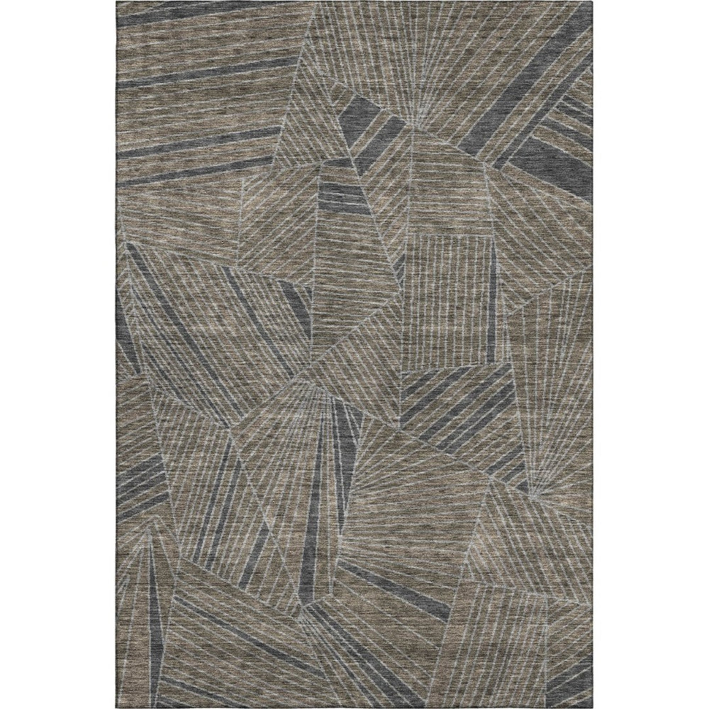 HomeRoots 10' X 14' Coffee & Gray Geometric Area Rug – Durable, UV-Protected, Stain-Resistant for Family Homes 672779