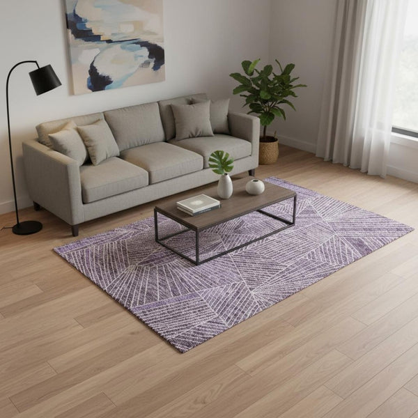 HomeRoots 5' X 8' Stylish Purple and Ivory Geometric Area Rug – Washable, UV Protected, Perfect for Homes! 672781