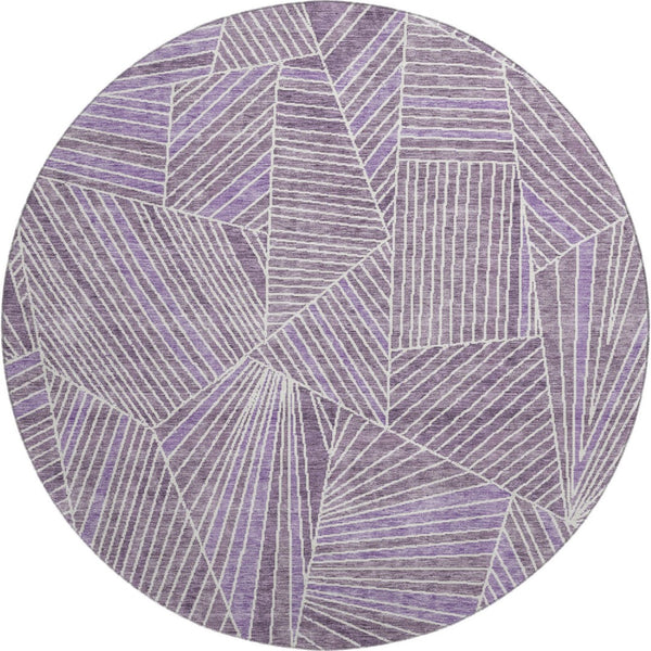 HomeRoots 8' Purple and Ivory Geometric Washable Round Rug - UV Protected, Durable, Stain Resistant, Stylish! 672782