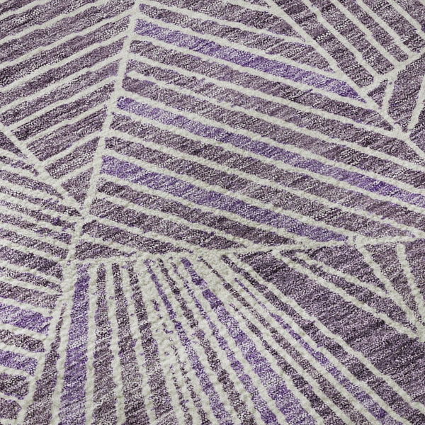 HomeRoots 8' Purple and Ivory Geometric Washable Round Rug - UV Protected, Durable, Stain Resistant, Stylish! 672782
