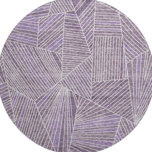 HomeRoots 8' Purple and Ivory Geometric Washable Round Rug - UV Protected, Durable, Stain Resistant, Stylish! 672782