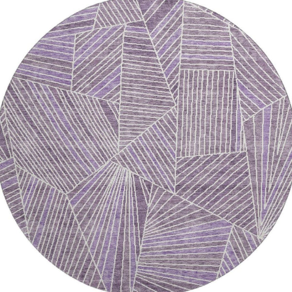 HomeRoots 8' Purple and Ivory Geometric Washable Round Rug - UV Protected, Durable, Stain Resistant, Stylish! 672782