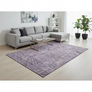 HomeRoots 8' X 10' Stylish Purple and Ivory Geometric Area Rug - Washable, UV Protected, Non-Slip Comfort! 672783