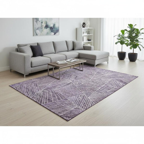 HomeRoots 8' X 10' Stylish Purple and Ivory Geometric Area Rug - Washable, UV Protected, Non-Slip Comfort! 672783
