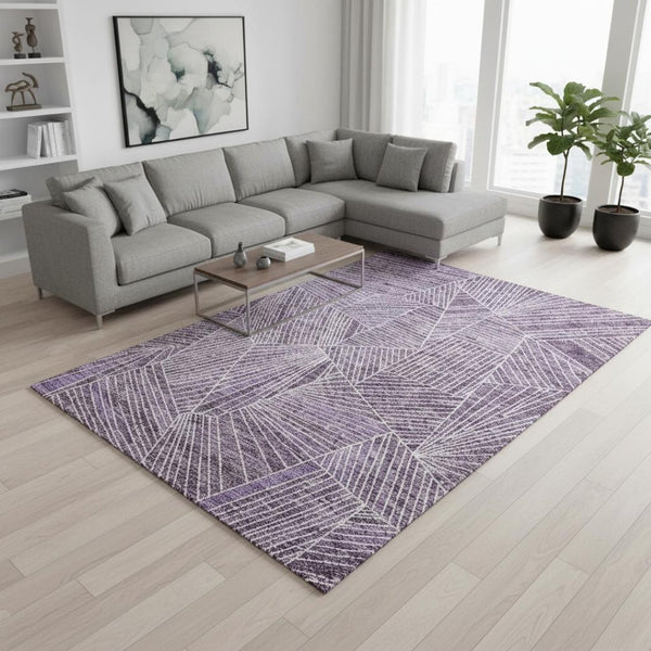 HomeRoots 9' X 12' Purple And Ivory Geometric Area Rug – Washable, UV-Protected & Perfect for Busy Homes! 672784