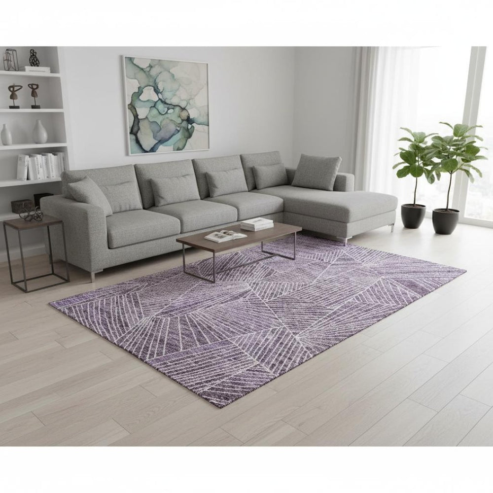 HomeRoots 10' X 14' Purple & Ivory Geometric Washable Area Rug – Durable, Stain-Resistant & UV Protected Design 672785