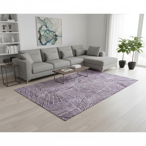 HomeRoots 10' X 14' Purple & Ivory Geometric Washable Area Rug – Durable, Stain-Resistant & UV Protected Design 672785
