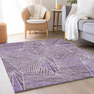 HomeRoots 10' X 14' Purple & Ivory Geometric Washable Area Rug – Durable, Stain-Resistant & UV Protected Design 672785