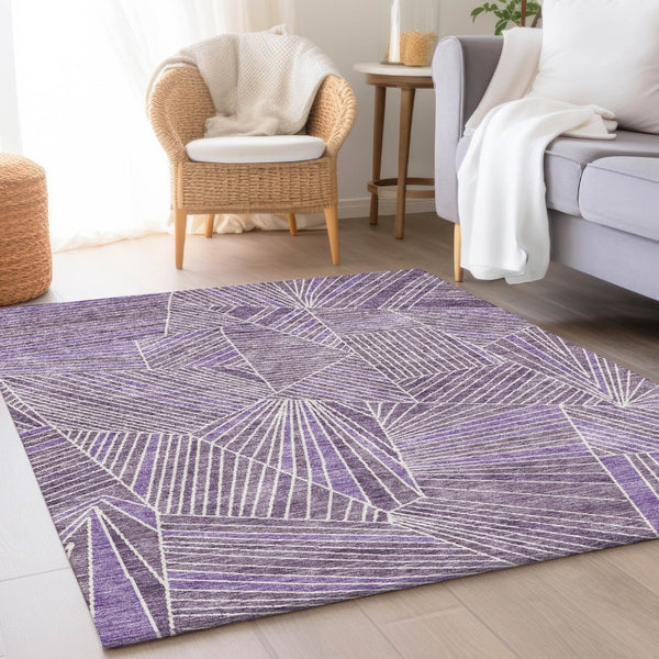 HomeRoots 10' X 14' Purple & Ivory Geometric Washable Area Rug – Durable, Stain-Resistant & UV Protected Design 672785