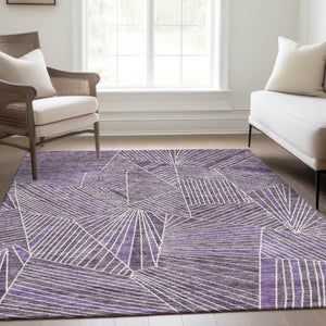 HomeRoots 10' X 14' Purple & Ivory Geometric Washable Area Rug – Durable, Stain-Resistant & UV Protected Design 672785