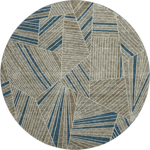 HomeRoots 8' Taupe and Beige Geometric Washable Round Rug with UV Protection for Modern Living Spaces 672788