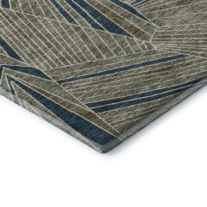 HomeRoots 8' Taupe and Beige Geometric Washable Round Rug with UV Protection for Modern Living Spaces 672788