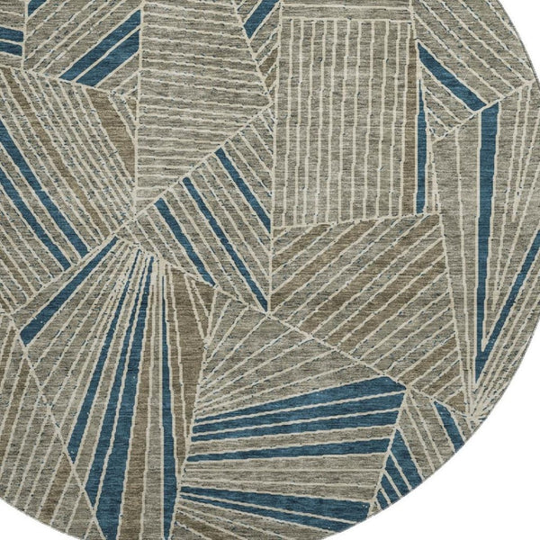 HomeRoots 8' Taupe and Beige Geometric Washable Round Rug with UV Protection for Modern Living Spaces 672788