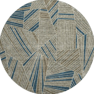 HomeRoots 8' Taupe and Beige Geometric Washable Round Rug with UV Protection for Modern Living Spaces 672788