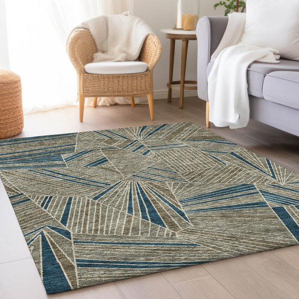 HomeRoots 8' X 10' Geometric Taupe & Beige Washable Area Rug with UV Protection - Stylish, Durable & Easy Care 672789