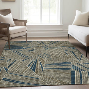 HomeRoots 8' X 10' Geometric Taupe & Beige Washable Area Rug with UV Protection - Stylish, Durable & Easy Care 672789