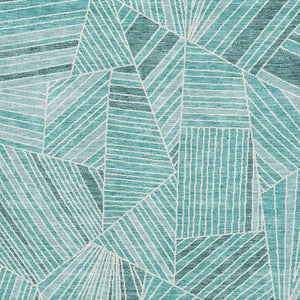 HomeRoots 5' X 8' Teal And Ivory Geometric Area Rug – Washable, UV Protected, Durable & Stylish for Every Home 672793