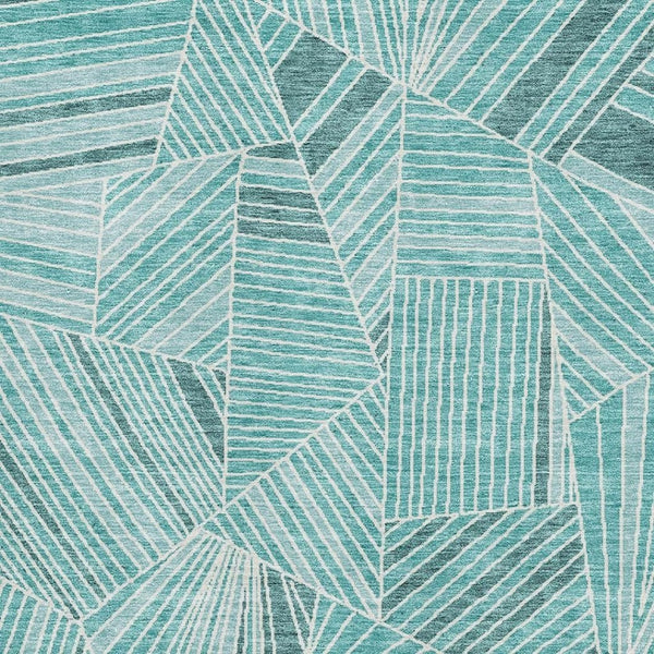 HomeRoots 5' X 8' Teal And Ivory Geometric Area Rug – Washable, UV Protected, Durable & Stylish for Every Home 672793