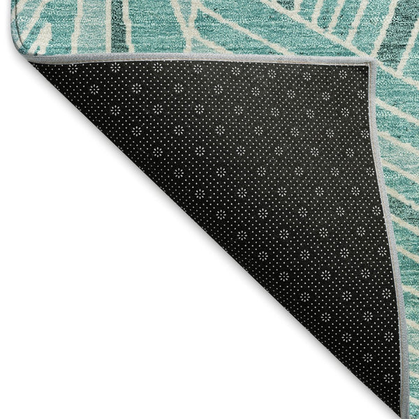 HomeRoots 8' X 10' Teal & Ivory Geometric Area Rug – Stylish, Washable, Stain-Resistant with UV Protection! 672795