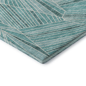 HomeRoots 8' X 10' Teal & Ivory Geometric Area Rug – Stylish, Washable, Stain-Resistant with UV Protection! 672795