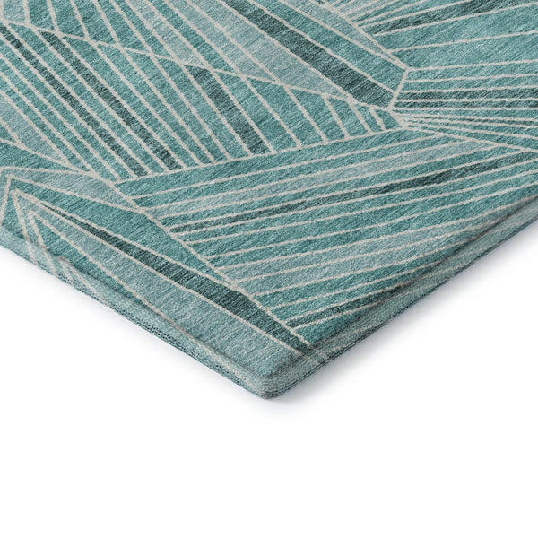 HomeRoots 8' X 10' Teal & Ivory Geometric Area Rug – Stylish, Washable, Stain-Resistant with UV Protection! 672795