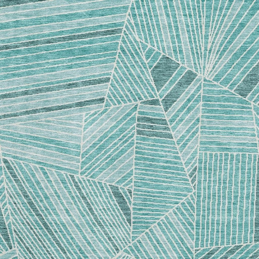 HomeRoots 8' X 10' Teal & Ivory Geometric Area Rug – Stylish, Washable, Stain-Resistant with UV Protection! 672795