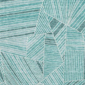 HomeRoots 8' X 10' Teal & Ivory Geometric Area Rug – Stylish, Washable, Stain-Resistant with UV Protection! 672795