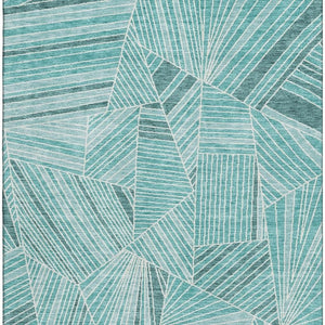 HomeRoots 8' X 10' Teal & Ivory Geometric Area Rug – Stylish, Washable, Stain-Resistant with UV Protection! 672795