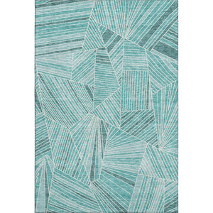 HomeRoots 9' X 12' Teal and Ivory Geometric Washable Area Rug - Durable, Stylish, and UV-Protected for Homes 672796