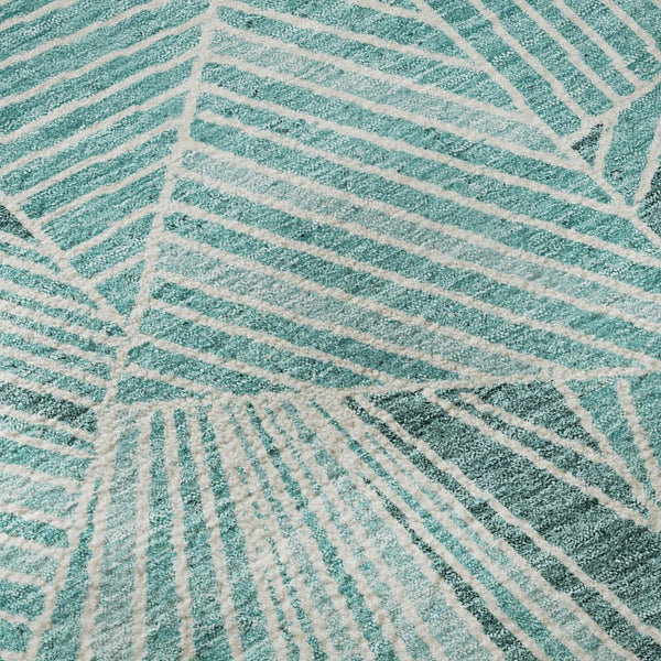HomeRoots 9' X 12' Teal and Ivory Geometric Washable Area Rug - Durable, Stylish, and UV-Protected for Homes 672796