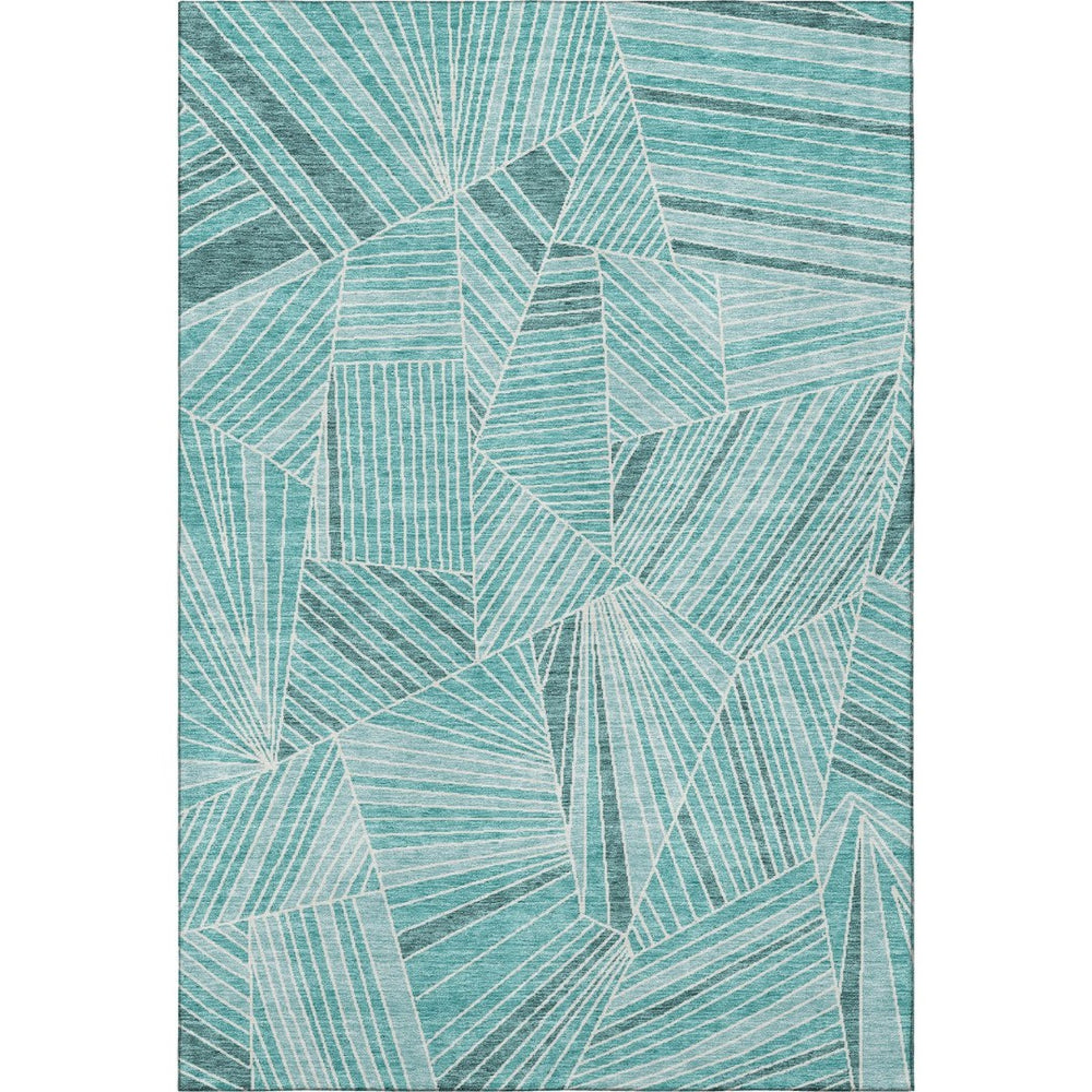 HomeRoots 9' X 12' Teal and Ivory Geometric Washable Area Rug - Durable, Stylish, and UV-Protected for Homes 672796