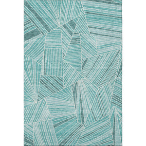 HomeRoots 9' X 12' Teal and Ivory Geometric Washable Area Rug - Durable, Stylish, and UV-Protected for Homes 672796
