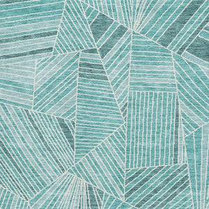 HomeRoots 10' X 14' Teal And Ivory Geometric Area Rug – Washable, UV-Protected, Stylish, Durable for High-Traffic Spaces 672797