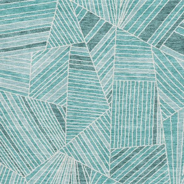 HomeRoots 10' X 14' Teal And Ivory Geometric Area Rug – Washable, UV-Protected, Stylish, Durable for High-Traffic Spaces 672797
