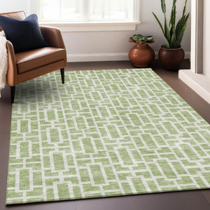 HomeRoots 5' X 8' Artichoke Green and Ivory Geometric Area Rug - Washable, UV Protected, Stylish & Durable! 672799