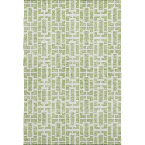 HomeRoots 5' X 8' Artichoke Green and Ivory Geometric Area Rug - Washable, UV Protected, Stylish & Durable! 672799