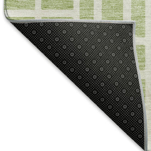 HomeRoots 5' X 8' Artichoke Green and Ivory Geometric Area Rug - Washable, UV Protected, Stylish & Durable! 672799