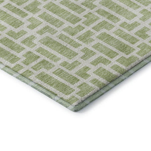 HomeRoots 5' X 8' Artichoke Green and Ivory Geometric Area Rug - Washable, UV Protected, Stylish & Durable! 672799