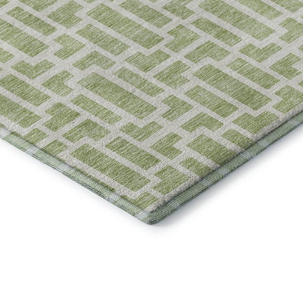 HomeRoots 5' X 8' Artichoke Green and Ivory Geometric Area Rug - Washable, UV Protected, Stylish & Durable! 672799
