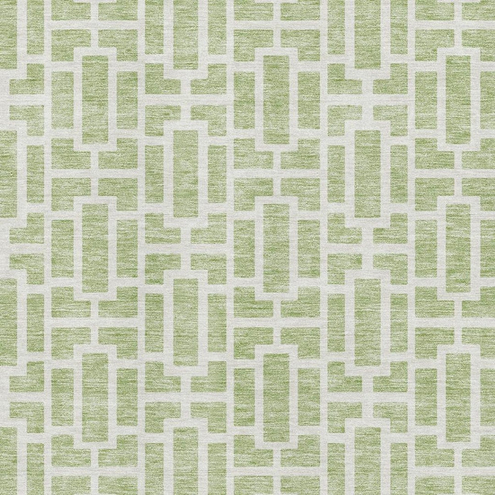 HomeRoots 5' X 8' Artichoke Green and Ivory Geometric Area Rug - Washable, UV Protected, Stylish & Durable! 672799