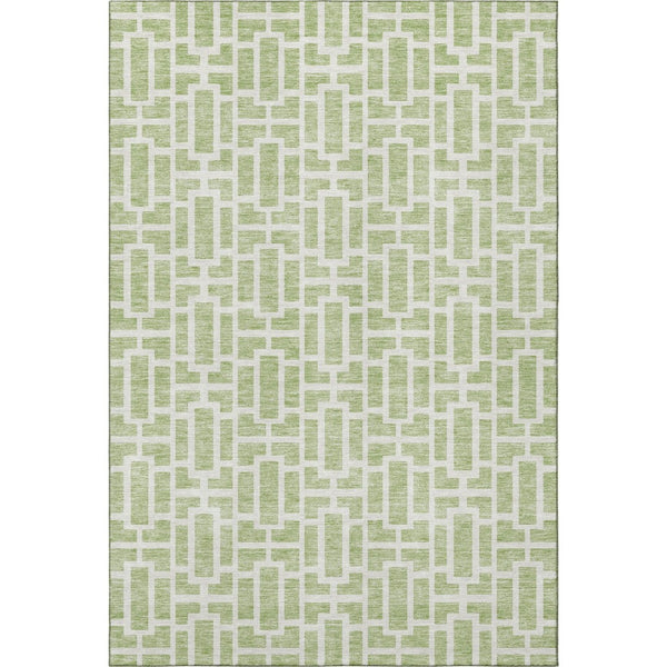 HomeRoots 5' X 8' Artichoke Green and Ivory Geometric Area Rug - Washable, UV Protected, Stylish & Durable! 672799