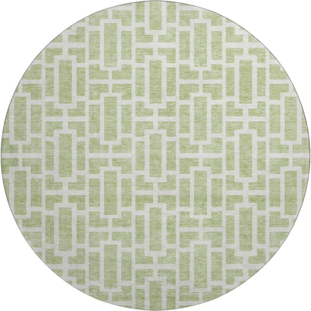 HomeRoots 8' Artichoke Green & Ivory Geometric Round Rug – Washable, UV-Protected, Perfect for High-Traffic Areas! 672800