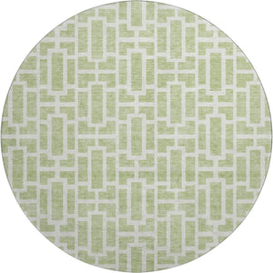 HomeRoots 8' Artichoke Green & Ivory Geometric Round Rug – Washable, UV-Protected, Perfect for High-Traffic Areas! 672800