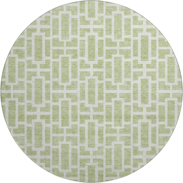 HomeRoots 8' Artichoke Green & Ivory Geometric Round Rug – Washable, UV-Protected, Perfect for High-Traffic Areas! 672800