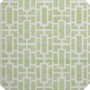 HomeRoots 8' Artichoke Green & Ivory Geometric Round Rug – Washable, UV-Protected, Perfect for High-Traffic Areas! 672800